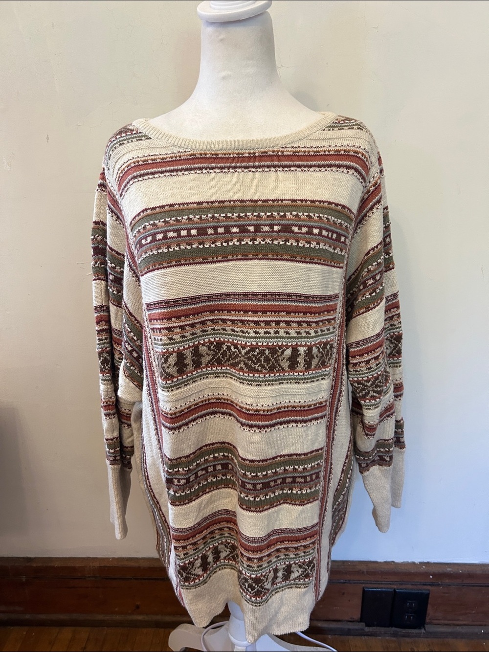 Chaps Relaxed Cream & Rust Striped Knit Sweater Size 1X NWT